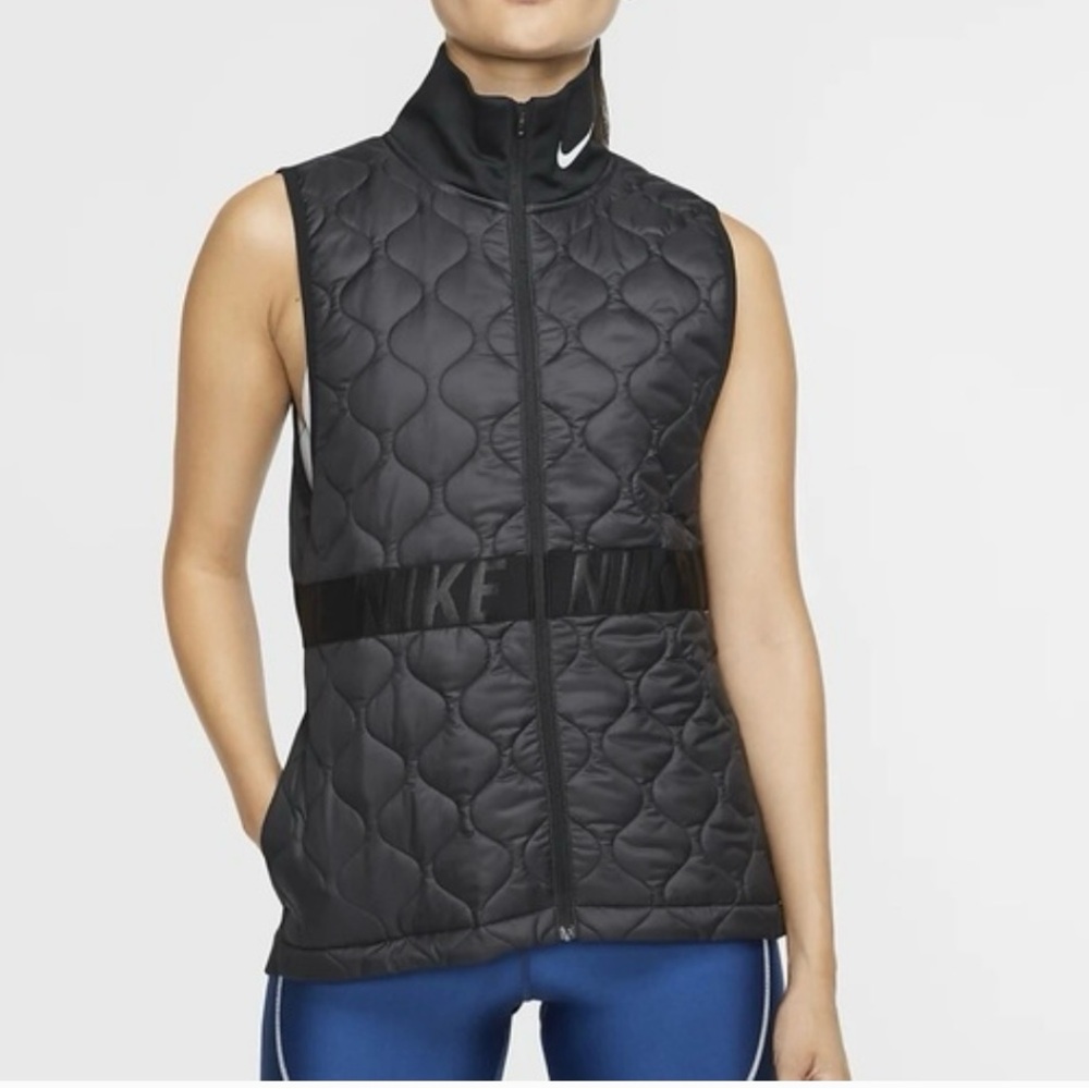 Nike Aerolayer Black Quilted Sleeveless Zip Up Running Vest Jacket Size XL
